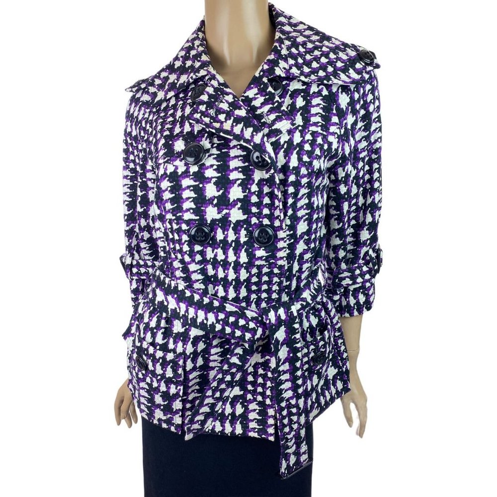Josephine Jacket Size 6 Black/White/Purple Elbow Sleeve Cotton Double Breasted